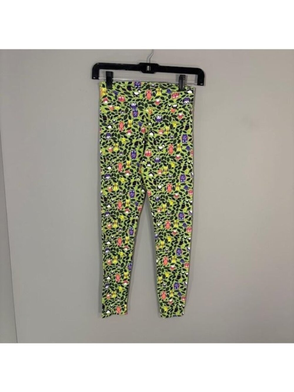 Dona Jo Leggings Womens 1 Green Owl Print Ankle Knit Stretch Yoga Athletic Pants